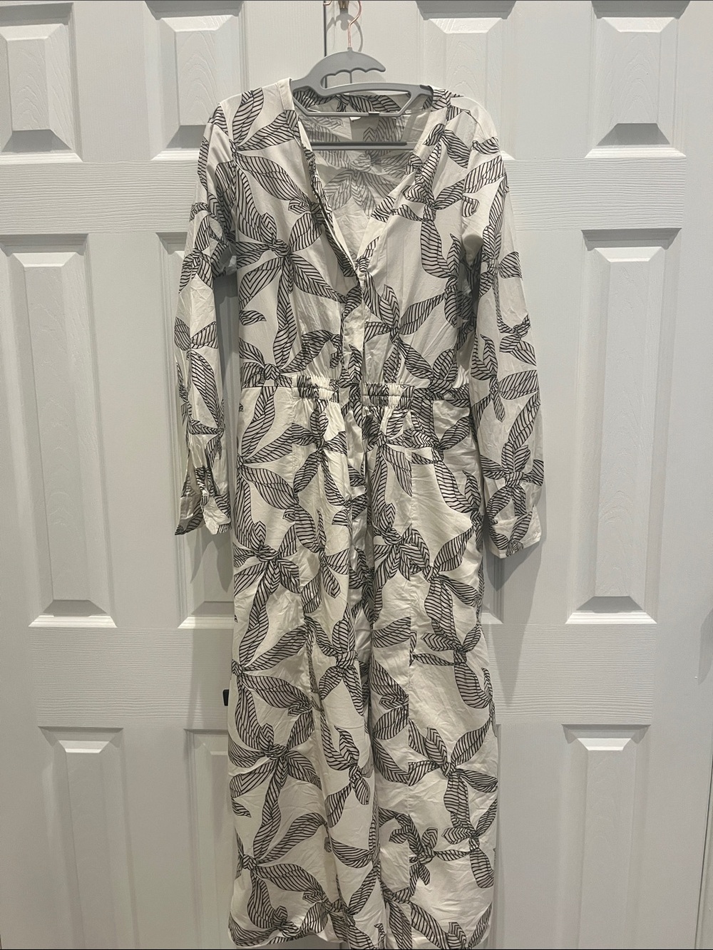 LOFT White Maxi Dress with Black Leaf Print